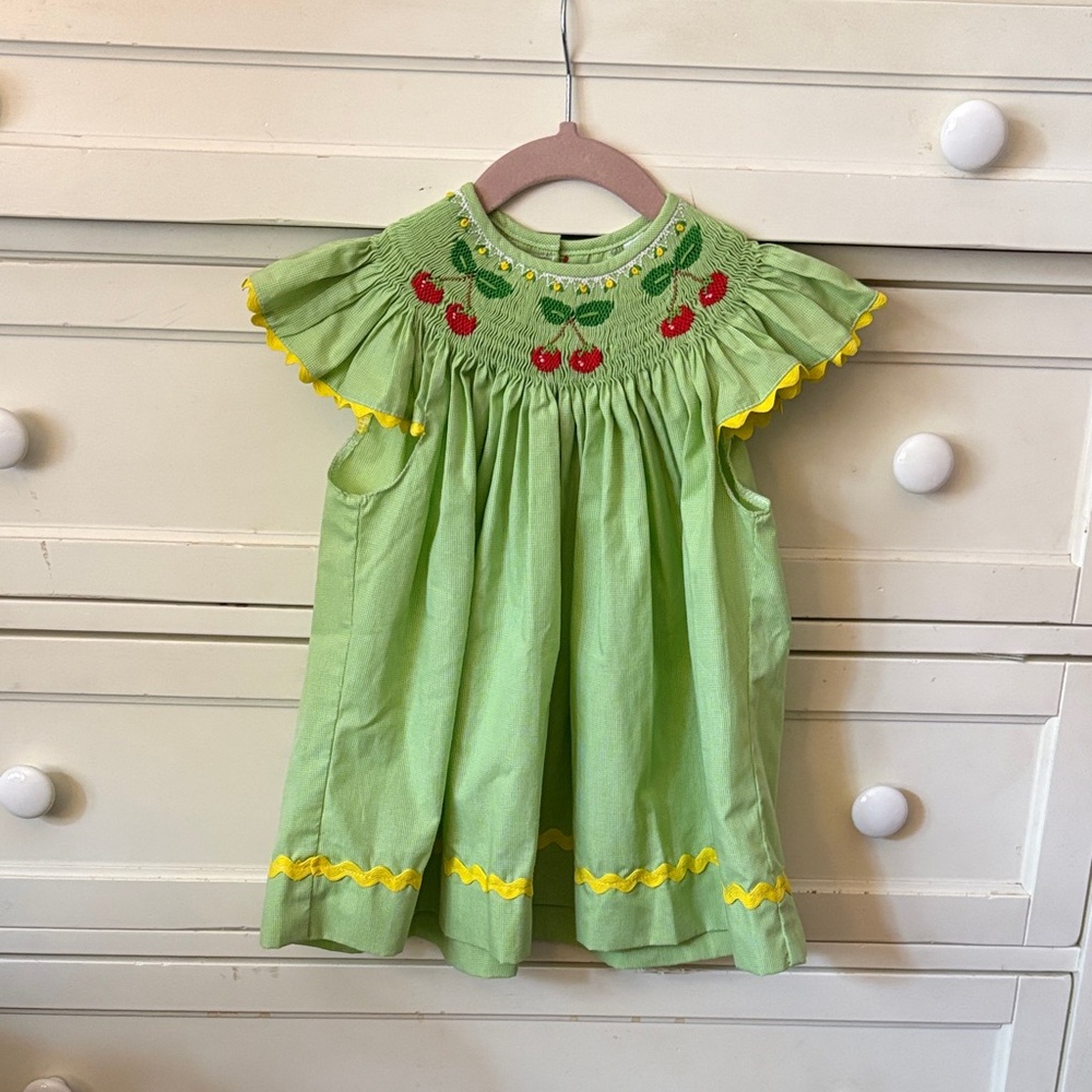 Green blouse/top with Cherry Embroidery